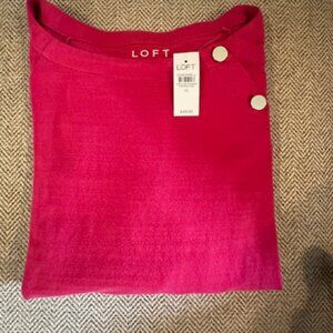 NWT LOFT LONG SLEEVE TOP - SIZE XL - PINK WITH GOLD BUTTONS